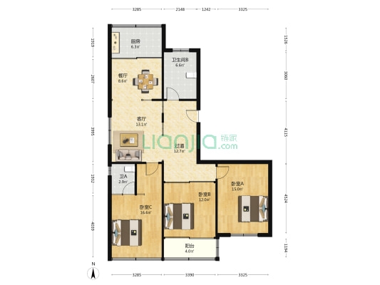 东港路 3室2厅2卫 129平方