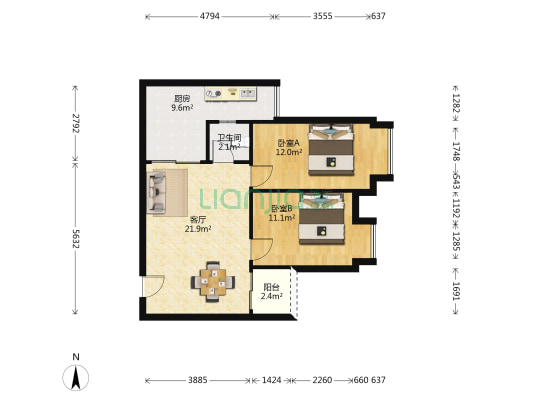 南山公馆二期 2室1厅1卫 73平方