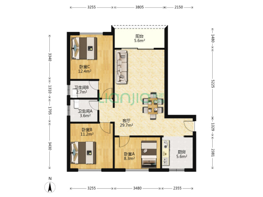 埠园居 3室1厅2卫 75平方