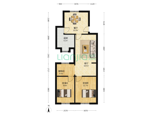 中南三村 2室2厅0卫 80平方