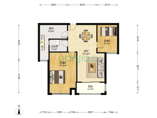 新纪元广场 2室1厅1卫 94平方