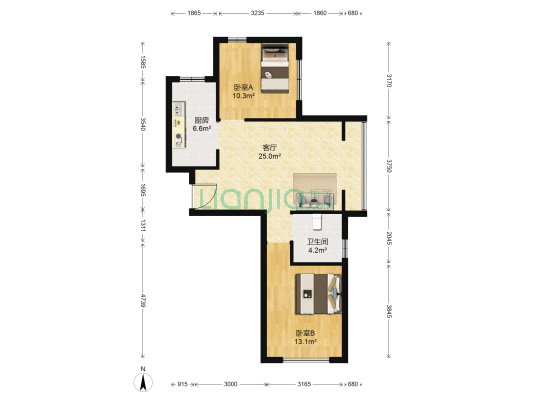 鑫余华府 2室1厅1卫 77平方
