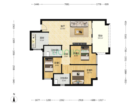 凤凰公馆 3室1厅2卫 92平方