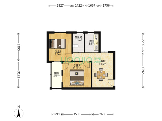 玉蘭园 2室1厅1卫 55平方