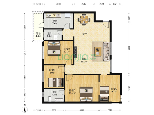 海滨花园 4室1厅2卫 122平方