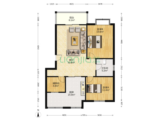南山庭院 2室1厅1卫 68平方