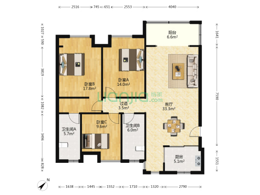 嘉裕第六洲悠泊屿 3室1厅2卫 118平方