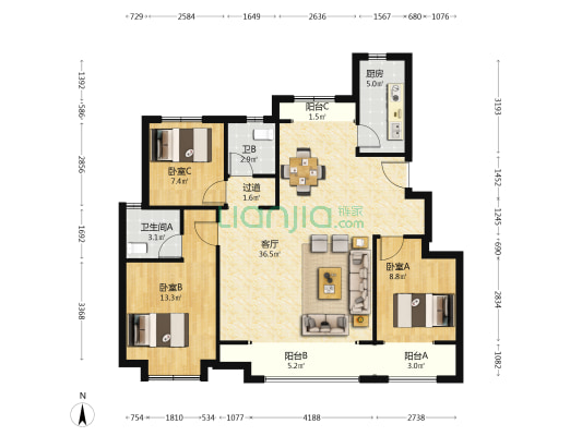 博屿海（博乐园） 3室1厅2卫 108平方