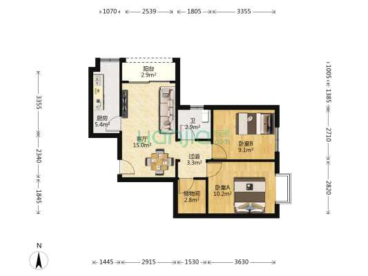新怡苑 2室1厅1卫 67平方