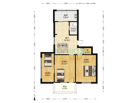 省府口岸办宿舍 3室1厅1卫 74平方