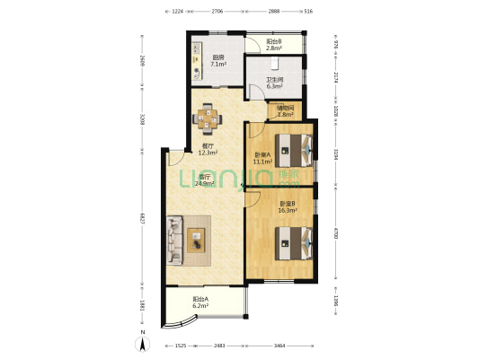 安波路200弄 2室2厅1卫 104平方
