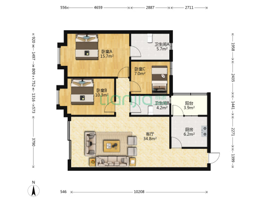 居鸿楼 3室1厅2卫 100平方