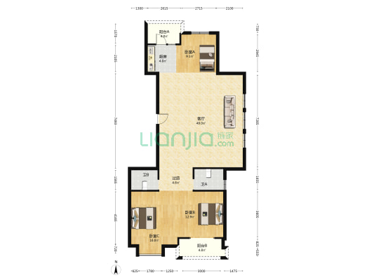 广盛锦园 3室1厅2卫 147平方