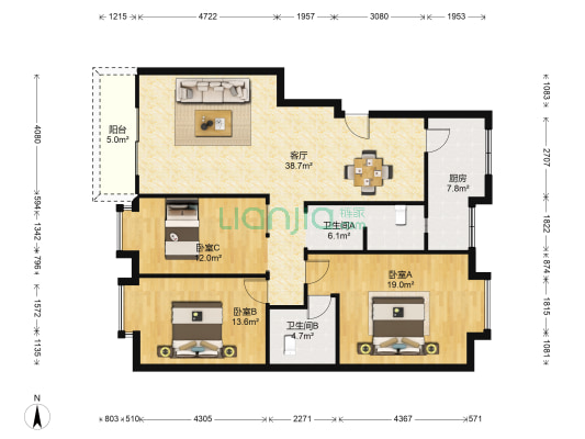 新加坡花园 3室1厅2卫 127平方