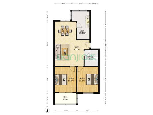 晒湖电力小区 2室1厅1卫 91平方