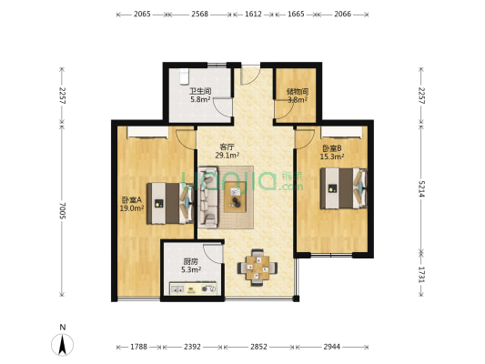 恒基公寓 2室1厅1卫 93平方