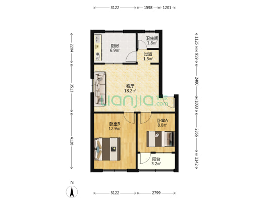珠海三区东区 2室1厅1卫 64平方