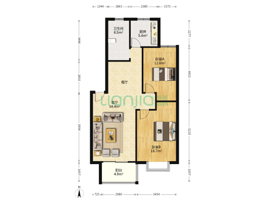 碧溪丽景 2室1厅1卫 95平方