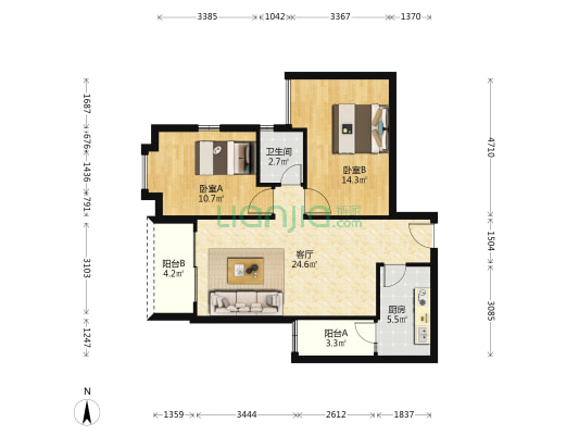 明都华庭泊岸森邻 2室1厅1卫 83平方