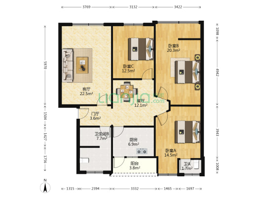 文星路47号附16号 3室2厅2卫 125平方