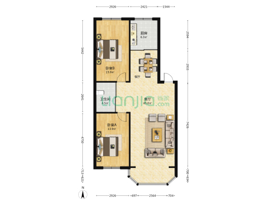 红光园 2室1厅1卫 106平方