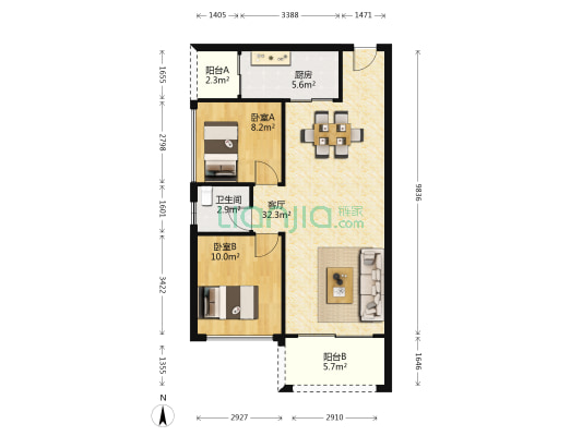 景富时代 2室1厅1卫 79平方