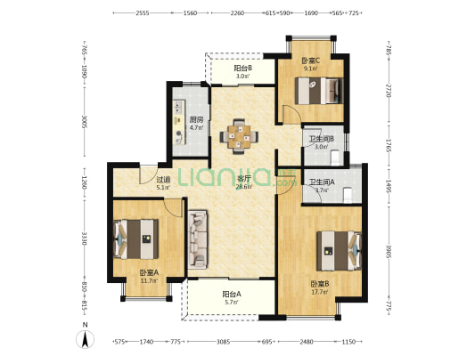 阳光城蓝光文澜府 3室1厅2卫 100平方