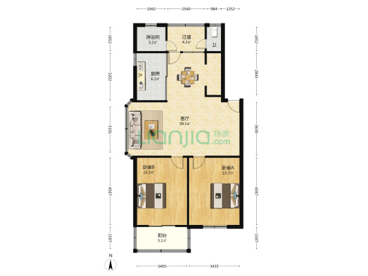 吉祥小区 2室1厅2卫 120平方