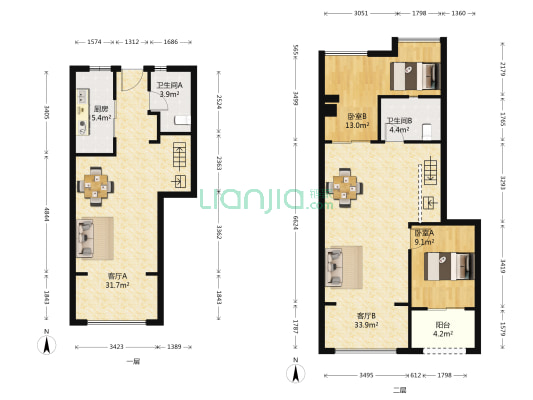中航樾玺 2室2厅2卫 102平方