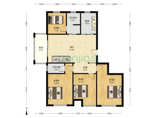 桂林国际 4室1厅2卫 126平方