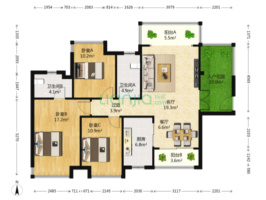 中天铭廷 3室2厅2卫 130平方