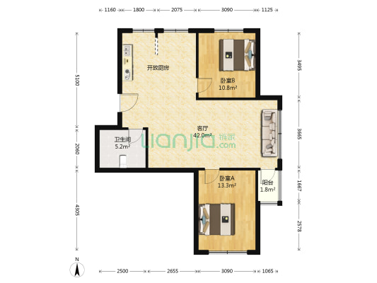 新星绿城一期 2室1厅1卫 92平方