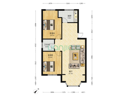 三元街45号 2室1厅1卫 86平方