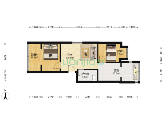 启新街小区 2室1厅1卫 53平方