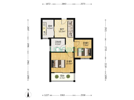 元成东盛家园 2室1厅1卫 58平方