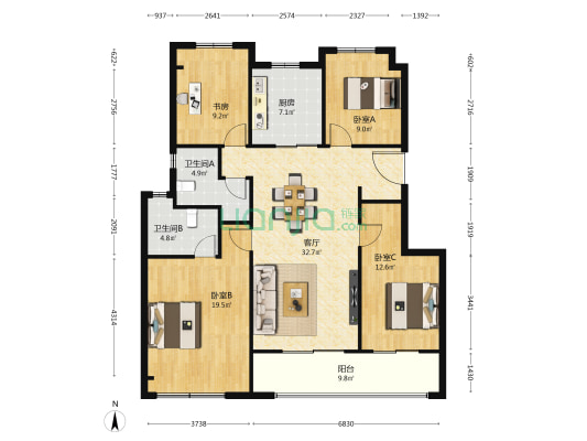 云樾观山府 4室1厅2卫 132平方