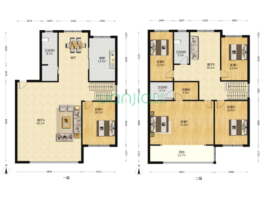 都市新花园 5室2厅3卫 300平方