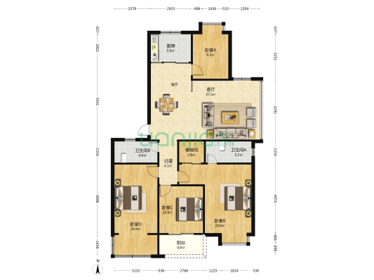 春晖苑 4室1厅2卫 148平方
