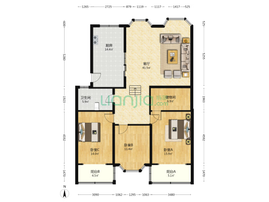 望江公寓(江安河东路上段) 3室1厅1卫 136平方