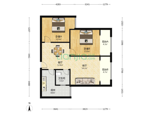 天成国际馨河湾G区 2室2厅1卫 98平方