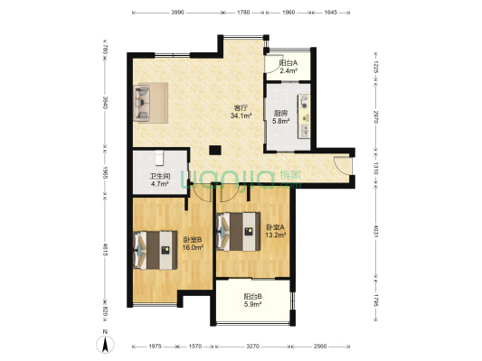 耀达仁和印象 2室1厅1卫 103平方