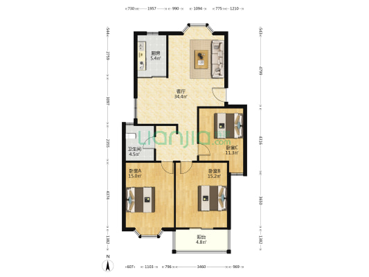 万方名城怡心园 3室1厅1卫 109平方