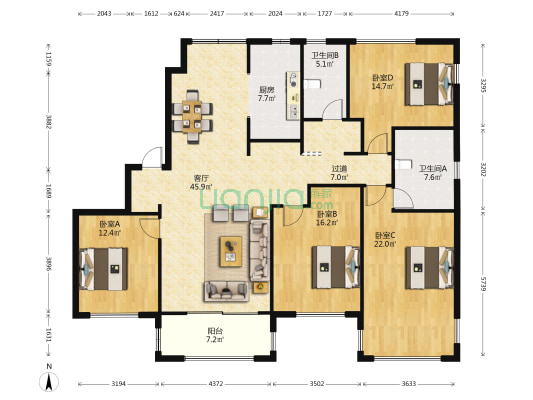 广宇鼎悦府 4室1厅2卫 173平方