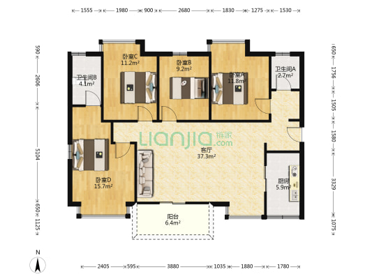 万科棠樾小重山 4室1厅2卫 131平方