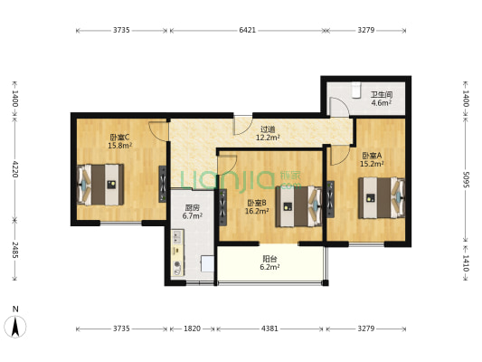 燕城北苑 3室0厅1卫 102平方