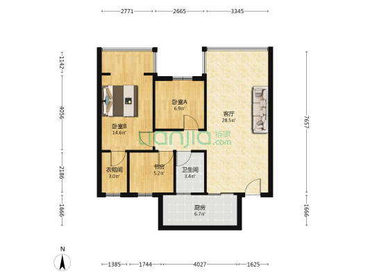 阳晨美林 3室1厅1卫 79平方