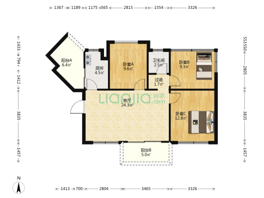 荣盛花语馨苑 3室1厅1卫 88平方