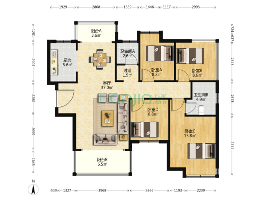 广泽上苑 4室1厅2卫 131平方