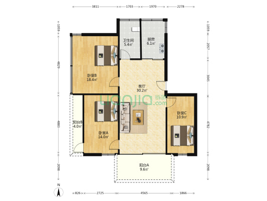  南方五金总厂家属宿舍 3室1厅1卫 115平方