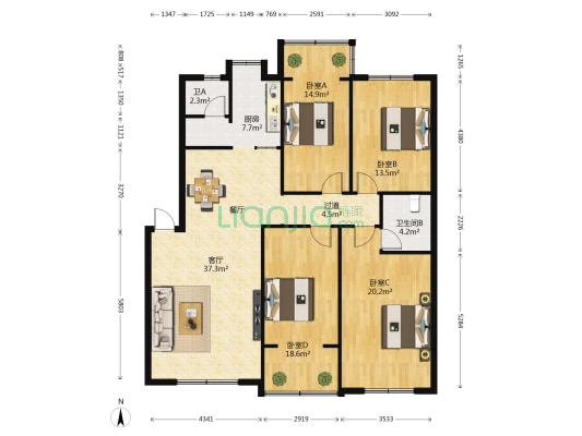 翠竹苑南铁北三区  4室1厅2卫 140平方